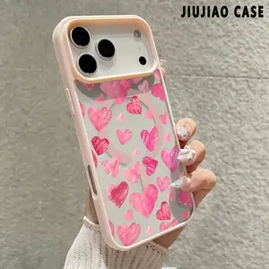 Pink graffiti heart Pattern Magnetic Phone Case Supports Wireless Charging for iPhone 17 16  Pro Max Plus 15 14 13 12 11 Air Non-Yellowing Shockproof Soft Silicone Transparent Acrylic Cover