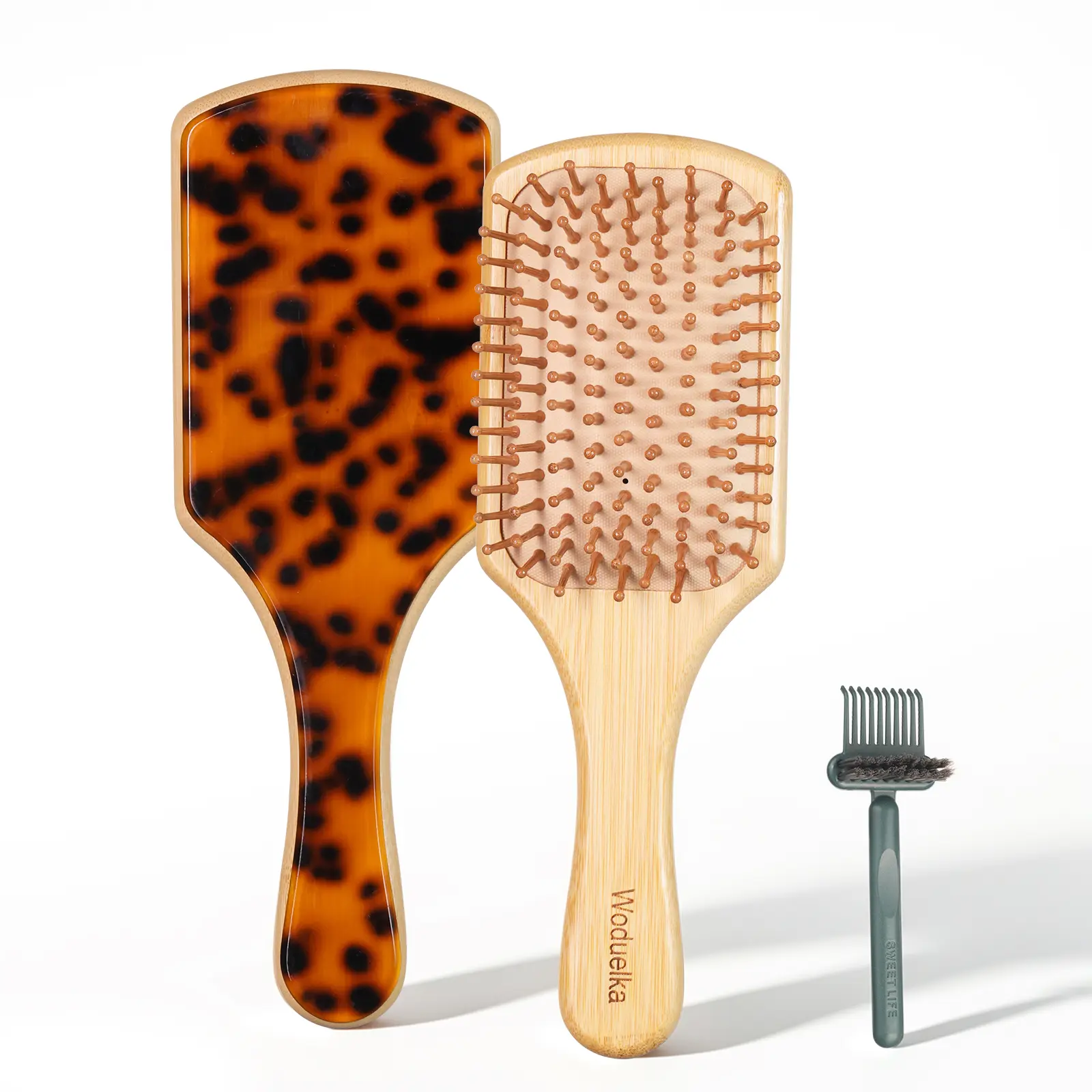 Bamboo Hair Brush for Women – Summer Hairstyles, Paddle Detangling Hairbrush with Natural Bamboo Bristles, Paddle Hairbrush for Scalp Massage, All Hair Types, Brush Cleaner Included, Tortoiseshell