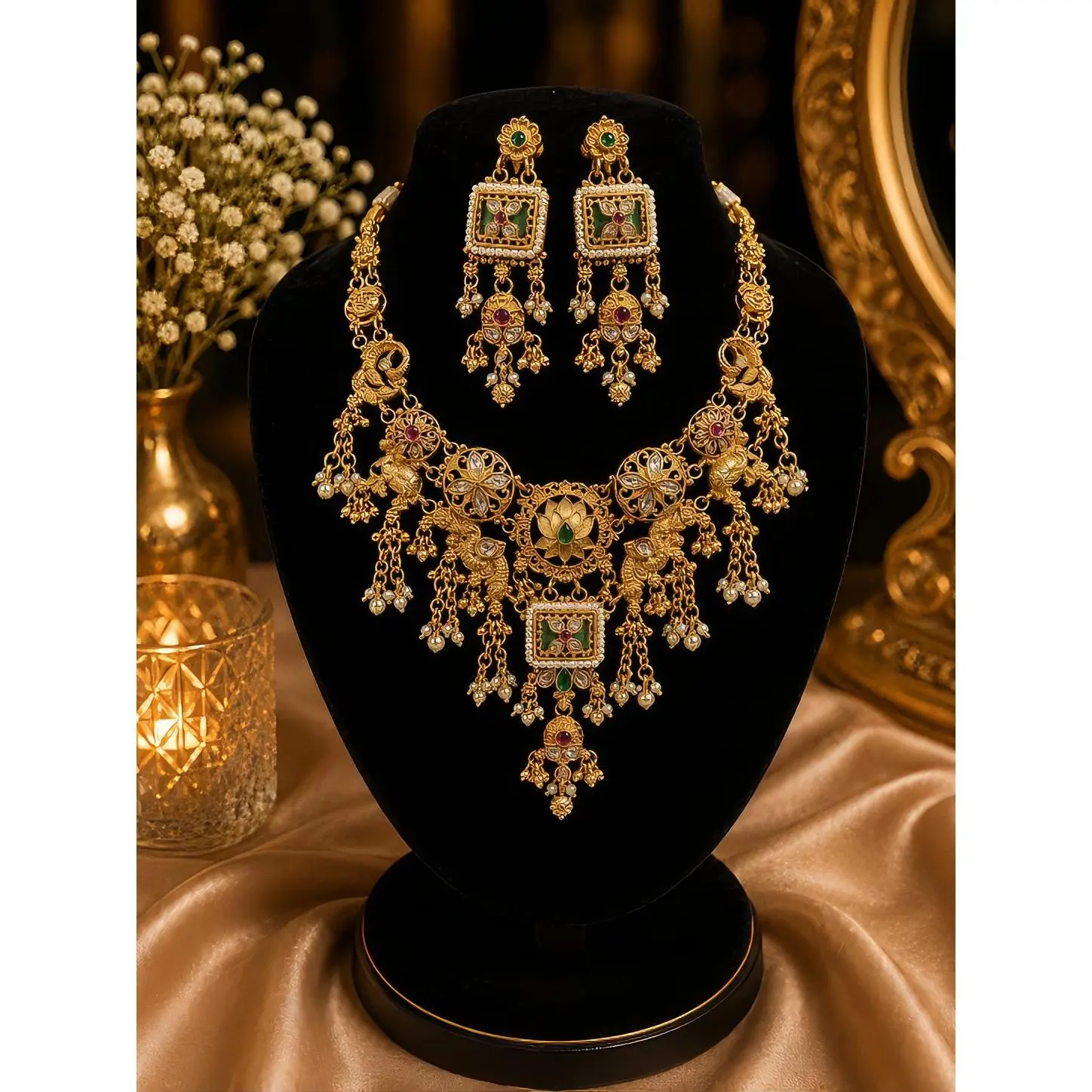 Heritage Gold Plated Set with Meenkari Detailing - Elegant Jewelry Collection for Special Occasions