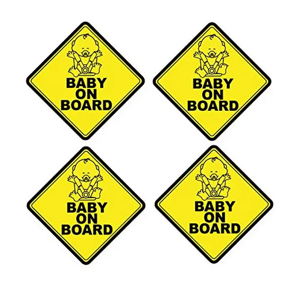Mandala Crafts Baby On Board Front Adhesive Vinyl Decal Safety Yellow Signs Pack of 4