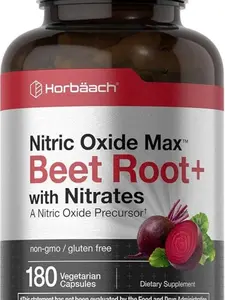 Horbäach Nitric Oxide Beet Root Capsules | 180 Count | with Nitrates and Precursor | for Men and Women | Vegetarian, Non-GMO, Gluten Free Supplement