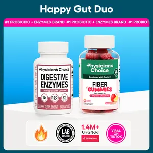 Physician's Choice Happy Gut Duo: Daily Regularity, Digestion, Bloating & Mealtime Support with Fiber Gummies + Digestive Enzymes Physician's Choice Happy Gut Duo: Daily Regularity, Digestion, Bloating & Mealtime Support with Fiber Gummies + Digestive Enzymes