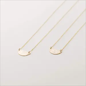 Personalized Textured Half Moon Necklace - Custom Hammered Disc Necklace