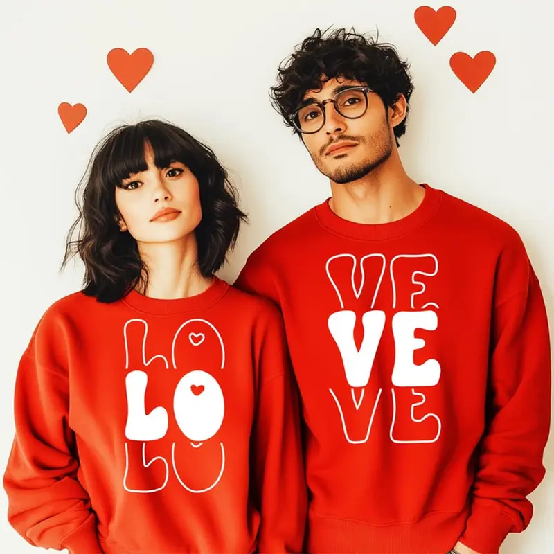 Valentine’s Day Love Couple Sweatshirt, Matching Couple Crewneck, Unisex Romantic Love Pullover, Valentine Gift for Couples
