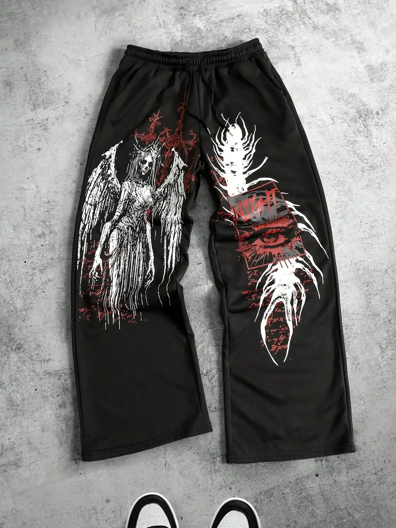 Opium Aesthetic Fallen Angel Print Wide Leg Casual Loose Baggy
