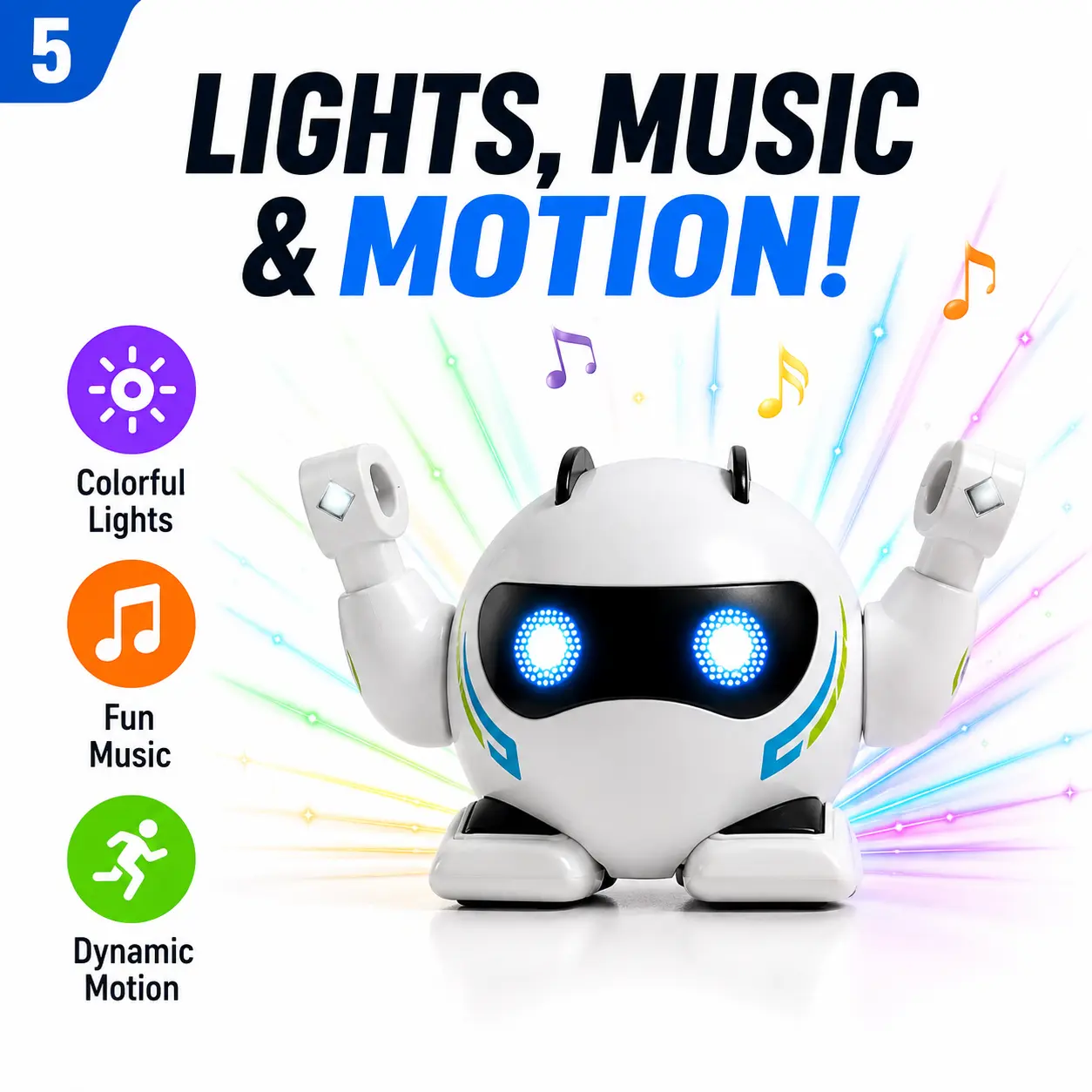 Voice-Controlled Rolling Robot Toy for Kids Ages 3+, Clap-to-Wake Flip & Spin Robot with Music, LED Lights, Touch Sensor, Multi-Player Family Interaction, Holiday & Birthday Gift