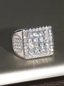 Charming Artificial Zircon Ring for Women, elegant glittering ring, Wedding Engagement Anniversary Party Accessory Gift, Copper Chain Style, All Seasons Wear