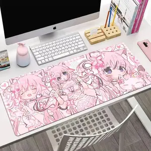 Japanese Sweet Pink Anime Girl Cute Mouse Pad Large Cute Girl Heart Lock Edge Desk Pad Office Computer Mouse Keyboard XXL Pad