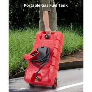 Fuel Transfer Tank 15 Gallon, Gas Can with Manual Transfer Nozzle, Gasoline Diesel Fuel Tank On-Wheels for for Cars Lawn Mowers Boats ATVs, 2 GAL/Min, Red