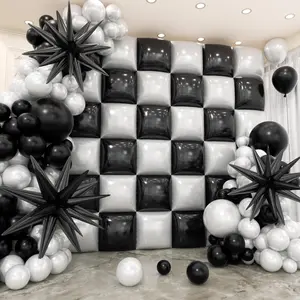 36pcs Black and White Square Foil Balloons Wall Backdrop with 147pcs Balloon Garland Arch Kit, Double Sided Balloons for Birthday Anniversary Wedding Engagement Graduation Party Decorations