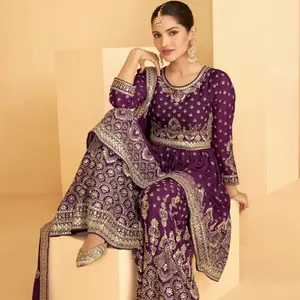 Designer Plum Purple in Georgette fabric Size 38/40 Pakistani Style Sharara Suit