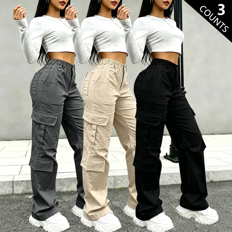3-Pack Women's Lightweight Y2K Sweet Cool Cargo Pants with Multiple Pockets, Versatile All-Season Casual Long Trousers Suitable for Daily Commuting, Parties, Sports and Everyday Outfits