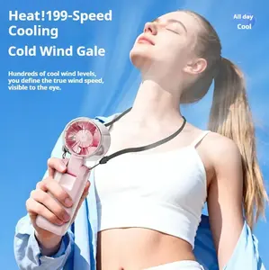 Special edition 2026 Refrigeration Handheld Turbo Fan, 4000mAh Battery Operated, Up to 4.5 Working Hours, 199-Level Stepless Control with Digital Display, 5-in-1 Handheld/Neck/Desktop Cooling Fan for Travel, Dorm & Office, Fathers Day Gift Portable