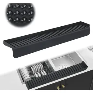 Faucet Splash Guard 4" x 30", Faucet Water Catcher Mat, Longer  Sink Mat for Kitchen, Bathroom, Laundry Room, Farmhouse for Quartz Kitchen Sink(Black)