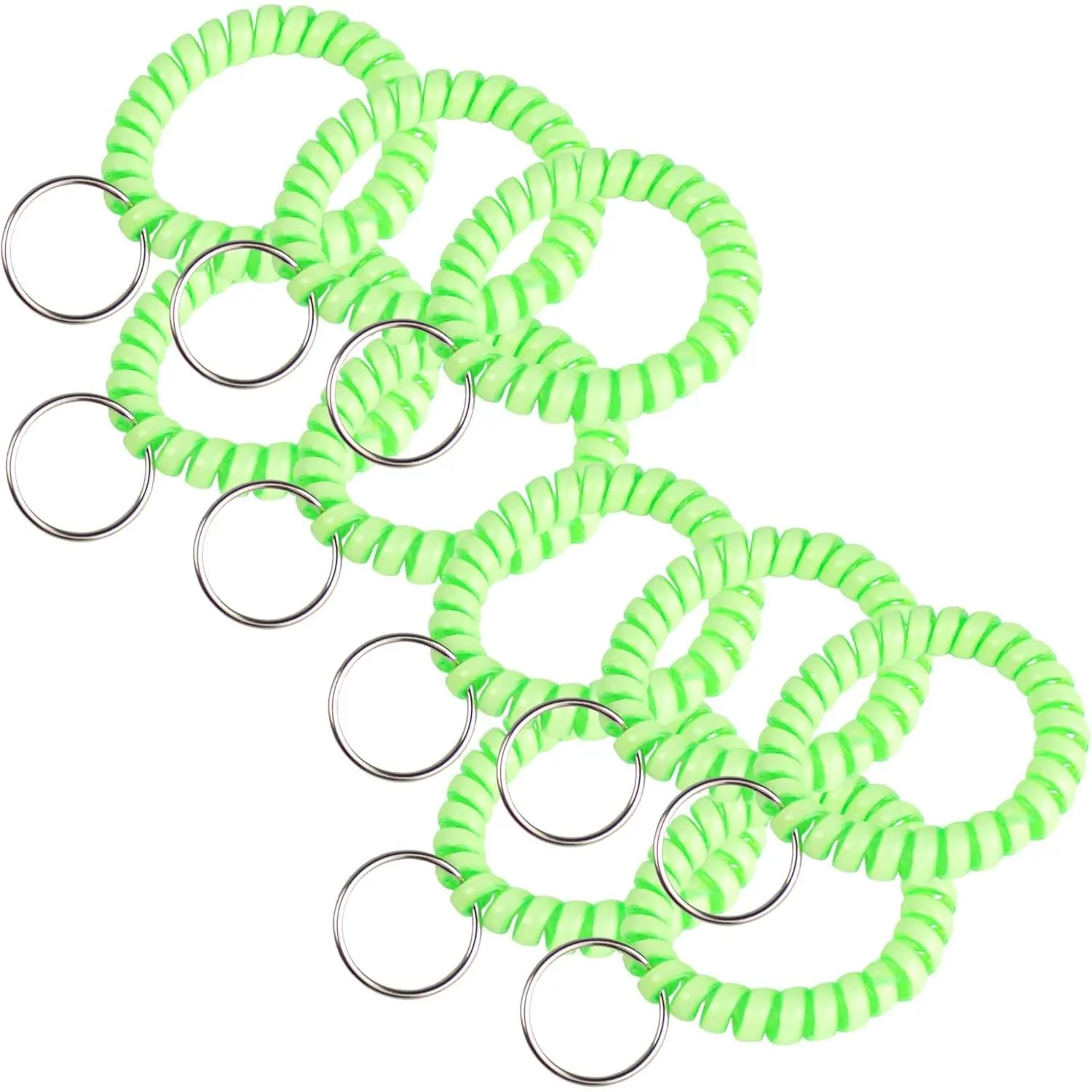 10-Pack Spiral Wristcoil Keychains, Stretchy Plastic Coil Wrist Bands with Key Ring, Waterproof and Lightweight for Gym, Pool, and Office Use, Durable, Superior Quality, Solid, Round, School, Pull On, Recreation Rooms