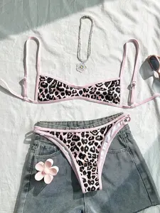 Swim Mod Women Leopard Print Swimsuit Set, For Beach & Vacation For Summer