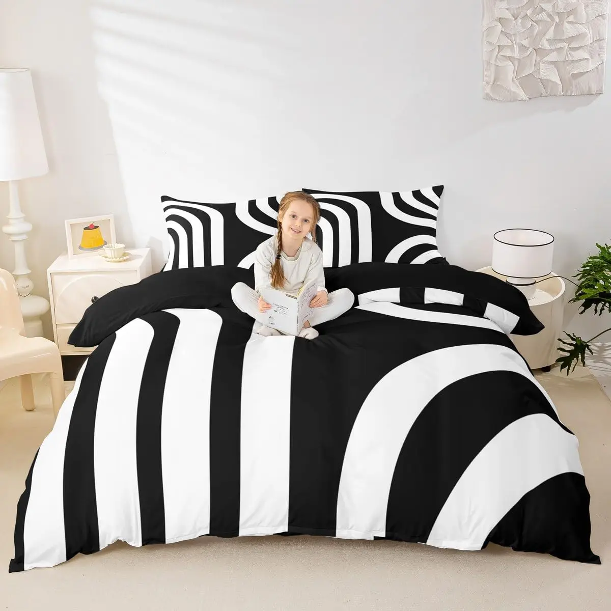 Black White Geometric Duvet Cover Geometric Bedding Set Abstract Art Comforter Cover for Women Men Room Decor Soft Microfiber Modern 1,No Comforter,back to school,back to school shopping,home decor
