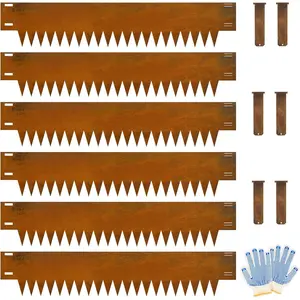 Co rten Steel Landscape Edging 10 Inch Tall 6 Packs, Pre-Rusted Metal Garden Edging with 6 Clips and a Pair of Gloves, Steel Edging for Landscaping, Garden