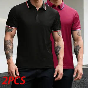 Men’s 2-Pack Polo Shirts, minimalist business-style design with contrast trim, breathable quick-dry fabric that is skin-friendly and soft, suitable for office workers’ daily commutes, business meetings, and summer gatherings