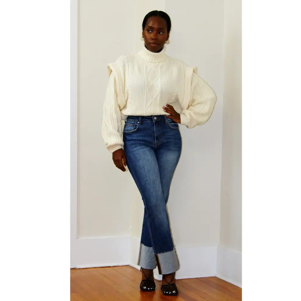 Turtleneck Cable Knit Crop Sweater Knitwear