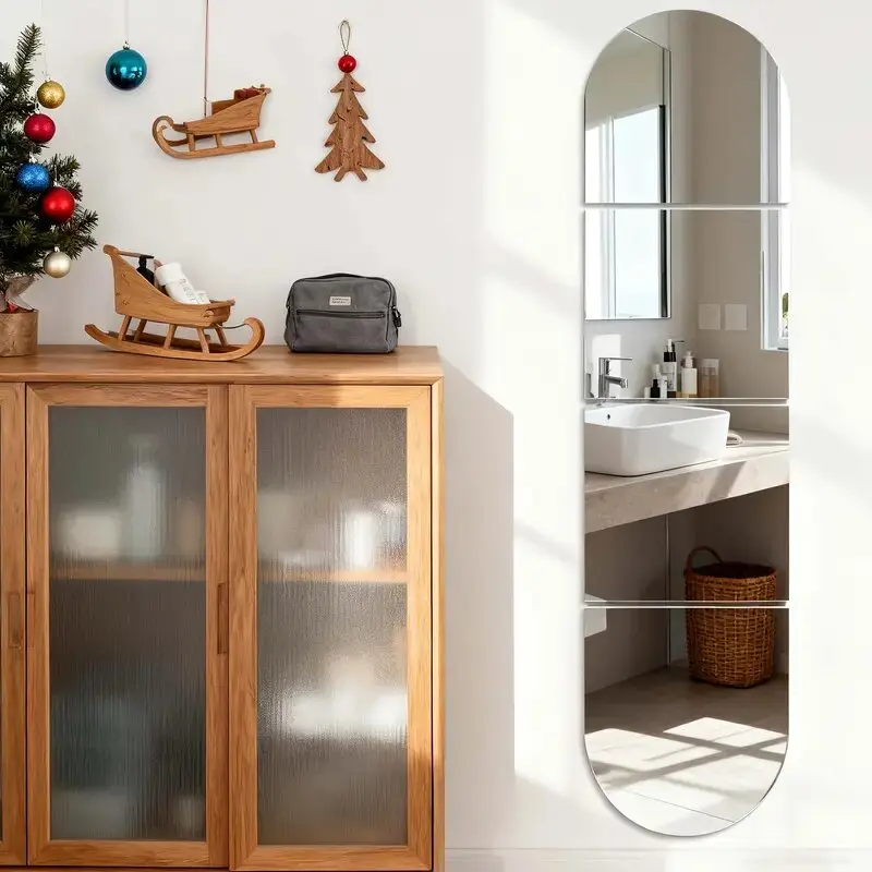 4/8pcs, Silver oval square self-adhesive acrylic mirror wall sticker, Wall Decals, 1mm shatterproof with adhesive backing and no drilling installation, high-definition mirror suitable for home decoration, 30 * 30cm