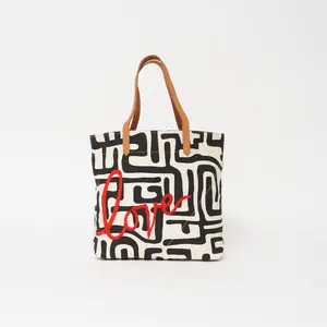 Go-To Tote - Black Kuba with Red Beaded Love