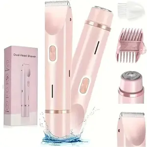 Electric Trimmer for Women, Electric Shaver and Razor Rechargeable 2-in-1 Body , Dual Heads for Painless Trimming of Pubic Hair, Face, Underarms and Legs, IPX7 Waterproof. Christmas Gift New Year Gift