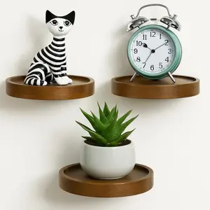 AceList 3-Pack Round Floating Shelves for Wall Decor, 6'' Diameter Acacia Wood Floating Shelf, Cup Plant Wall Shelves for Bedroom, Bedroom, Living Room, Bathroom, Kitchen, Western Decor
