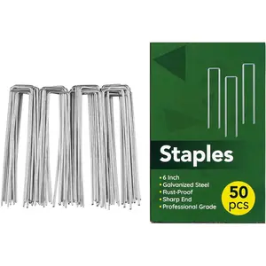 6 Inch Garden Stakes, 50 Pack Landscape Staples Anti-Rust 11 Gauge Galvanized Ground Stakes Pins for Yard Fabric, Lawns, Weed Barriers, Landscape Fabrics, Irrigation Hose