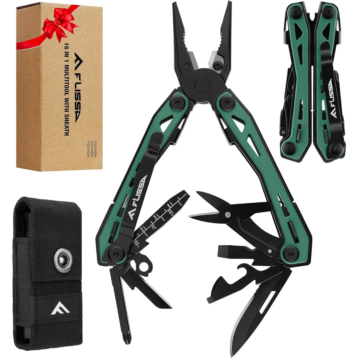 16-in-1 Tool Pliers, Gift for Dad, EDC Multitool with Knife, Belt Clip and, Self-locking Multipurpose-Tool for Camping