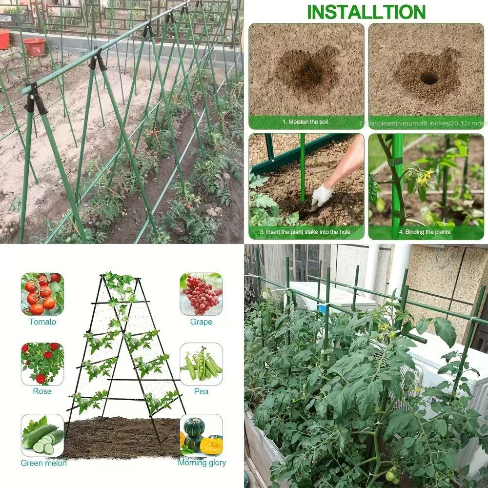 DIY Splicing Cucumber Trellis, Adjustable A Frame Garden Trellis for Climbing Plants, Metal Plant Support with Trellis Netting for Raised Bed Vegetables, Beans, Peas & Outdoor Gardening