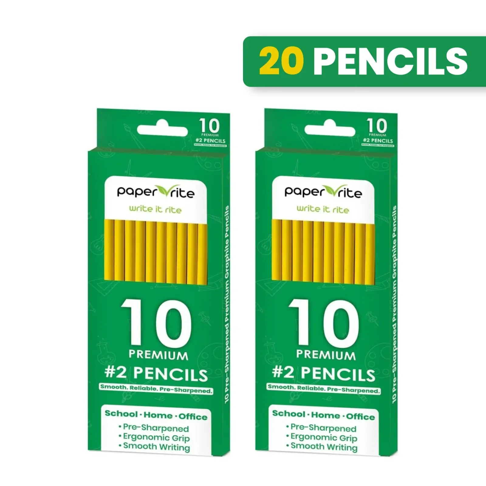 Paper Rite 2 HB Lead Pencils with Yellow Durable Wood Casing, Pre-Sharpened, Smooth-Write, Ideal for School Exams, Classrooms & Daily Study (20 Count)