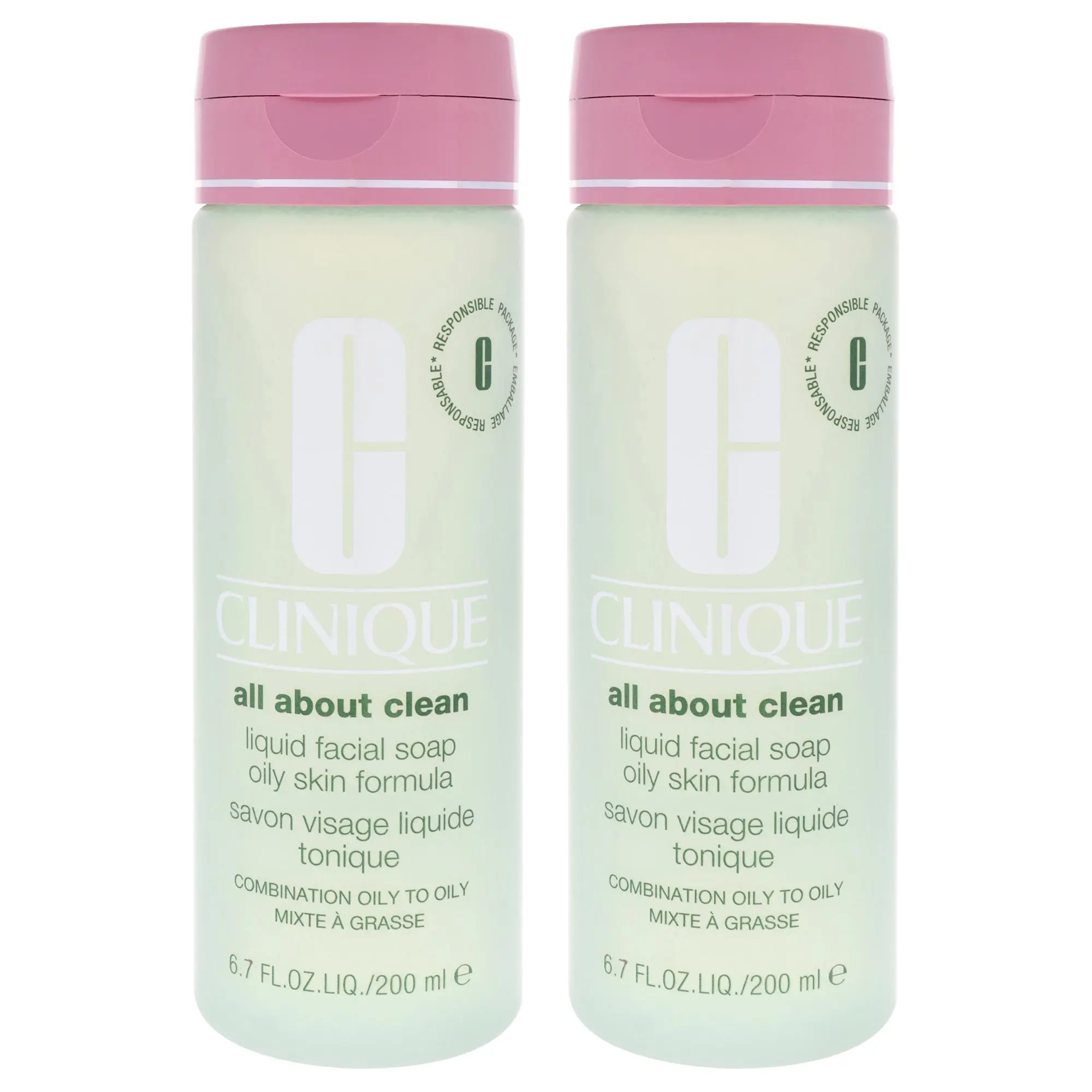 All About Clean Liquid Facial Soap Oily Skin Formula by Clinique for Unisex - 6.7 oz Soap - Pack of 2
