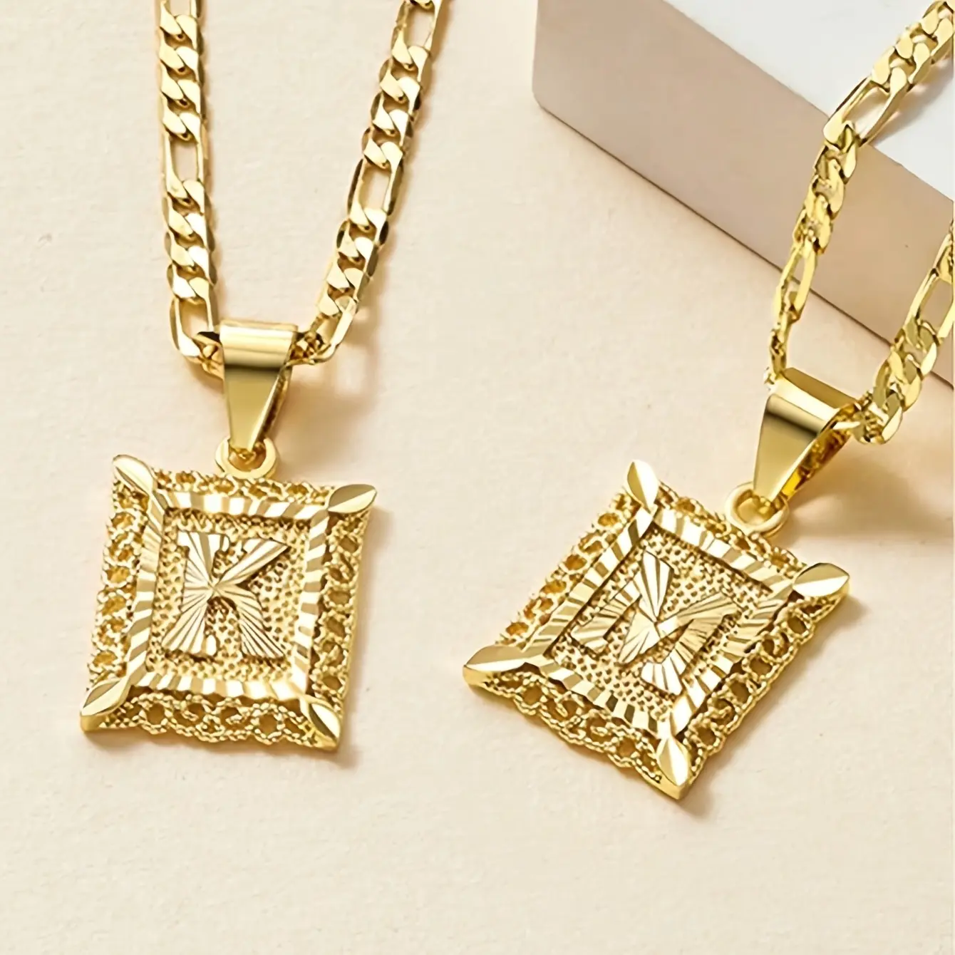 1pc Plated Women's Fashion Trendy Square Pendant Necklace with 26 Letters  Ideal for Daily Wear, Holiday Gifts