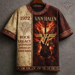 Van Halen 3D Graphic Shirt - 5150 Expanded Edition 1986 Album Tee, Eddie Van Halen Legend, Neon Rock Energy, TikTok Viral Fit