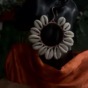 Handmade Copper full Cowrie Shell Hoops 2 1/2 Inch Width 3 Inch Length Unique Artisanal Jewelry for Everyday Wear