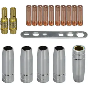 Contact Tips .035" 0.9mm M6 140.0177 Tips Holder Difuser 002.0078 Shroud Conical Gas Nozzle 145.0075 Plate 191.0001 kit for MB15 15AK Welding Torch 18pcs