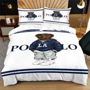 Bear print pattern soft and durable bedding duvet cover complete set, including 1 duvet cover and 1 or 2 pillowcases, without a core or pillow, suitable for adult gifts, modern style fashionable bedroom bed decoration, Duvet Cover Sets