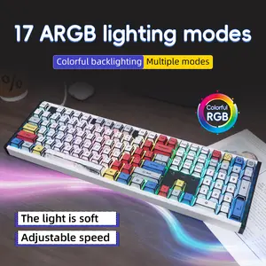 104-key keyboard with aluminum alloy trim; 8000Hz polling rate and 0.001ms latency; compatible with Windows and Mac; 17 RGB lighting modes; customizable lighting and key sensitivity; swappable keycaps; 80-million-keystroke lifespan.