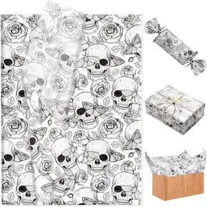 50 Sheets Skull Gothic Tissue Paper for  Wrapping Skull Rose Butterfly Spider Printed Paper Supplies for  Bags for Halloween Party DIY Craft 20 x 14 Inches