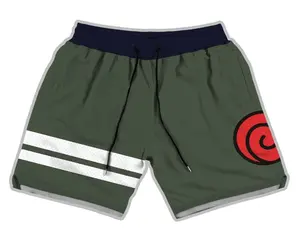 Naruto Legendary Rock Lee Green Unisex Sports Double-Layered Inner Shorts Full Print Drawstring Design Men Women Mesh Basketball Shorts 4 Pockets 5.5 Inseam