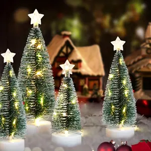 3-Piece Christmas Tree Set, LED Copper Wire Lights, Holiday Decorations, Indoor Home Small Accessories, Cedar Wood Base