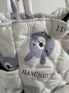 New Cute Casual Cartoon Quilted Tote Bag Large Capacity Women's Bag with Side Pocket Perfect for Campus, School, Daily Commute, and Everyday Carry Quilted Work Bags