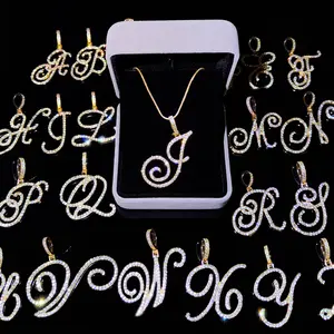 Women A-Z Cursive Initial Letter Rhinestone Decor Pendant Necklace For Women Gold Silver Color Box Metal Chain Necklace Jewelry