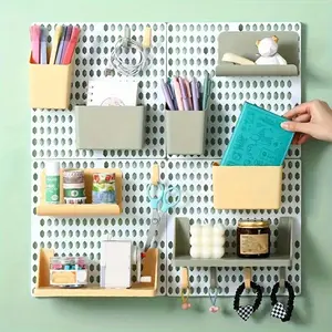 Wall-Mounted Desktop Pegboard Storage Rack, No-Drill Organizer for Students & Dormitories, Space-Saving Desk Divider Rack