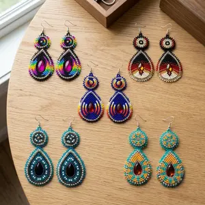 Handmade Beaded Teardrop Czech Earrings - 3.5 Inches Long