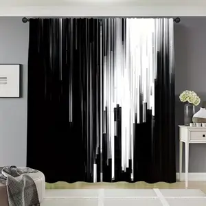 2 Piece Printed Curtains, Fashionable Rod Pocket Window Drapes for Bedroom and Living Room, Easy Installation for Coffee Shop and Office