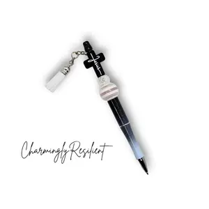 CharminglyResilient Black and White Jesus Pen with White Tassel and Refill Elegant Design for Writing