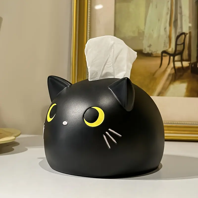 1pc Waterproof Cartoon Silicone Tissue Holder - Round Soft Resin Black-White Kitten Paper Towel Cover for Home Bathroom Decor
