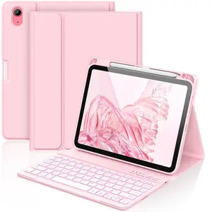 IPad Case with Keyboard - Backlight Detachable Folio Keyboard Case for iPad (A16) 11th Gen 2025 & 10th Gen 10.9 inch 2022, Smart Wake/Up, Light Pink